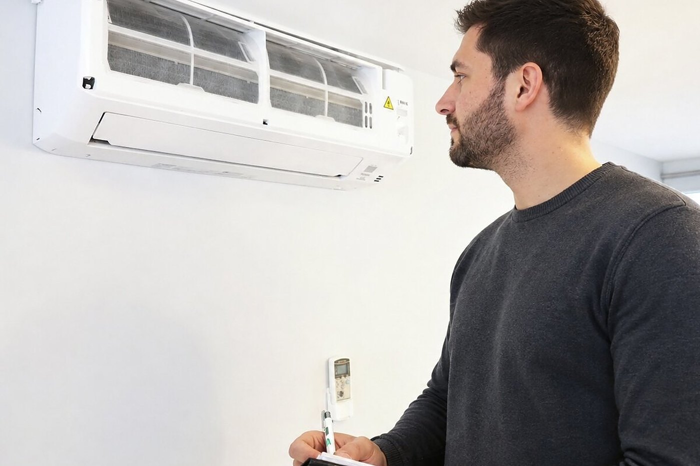 Engineer discussing air conditioning options with a customer